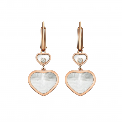 Chopard Happy Hearts 837482-5310 EARRINGS ROSE GOLD DIAMONDS MOTHER-OF-PEARL
